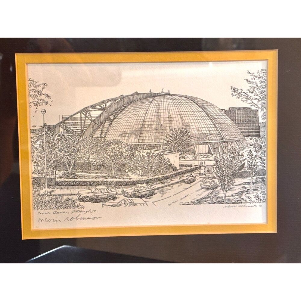 VTG Nevin Robinson Signed Art Print - Pittsburgh Civic Arena - Framed
